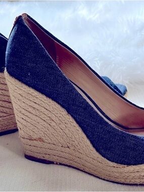Coach Denim Espadrille Wedge Heels - Blue